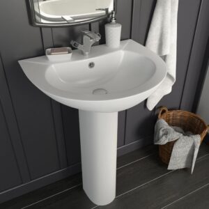 Elegant Freestanding Ceramic White Wash Basin with Pedestal Modern Bathroom Sink