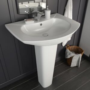 Elegant Freestanding Ceramic White Wash Basin with Pedestal Modern Bathroom Sink