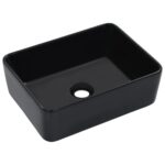 Chic Black Ceramic Wash Basin Rectangular Above Counter High Gloss Vessel Sink