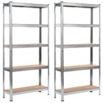 Storage Shelves 2 pcs Silver 90x30x180 cm Steel and MDF