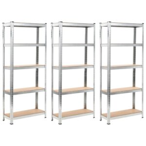 Adjustable Heavy Duty Storage Rack Silver Steel Wood Shelves Organizer Set of 3