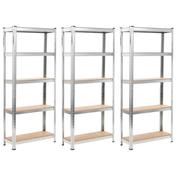 Adjustable Heavy Duty Storage Rack Silver Steel Wood Shelves Organizer Set of 3