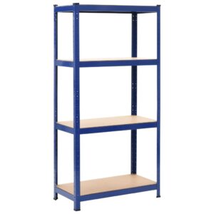 Adjustable Blue Steel Engineered Wood Storage Rack Shelf Organizer Heavy Duty