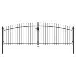 Black Steel Spear Top Double Garden Gate Powder-Coated Privacy Security Entry