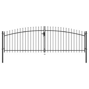 Black Steel Spear Top Double Garden Gate Powder-Coated Privacy Security Entry