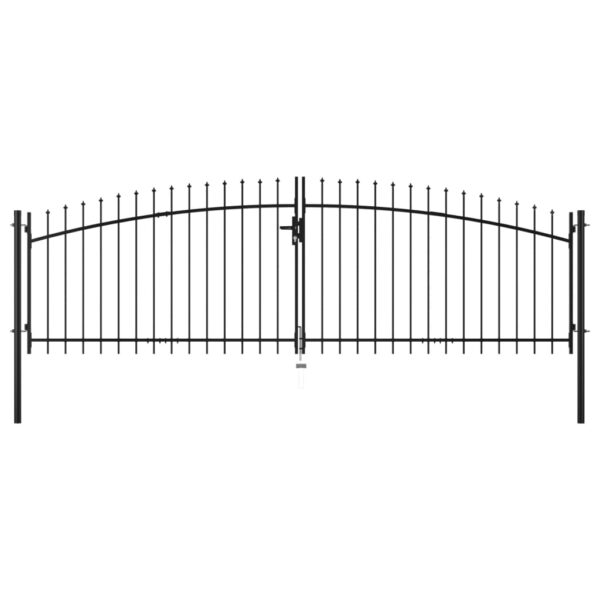 Black Steel Spear Top Double Garden Gate Powder-Coated Privacy Security Entry