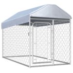 Outdoor Dog Kennel with Roof Heavy-Duty Galvanized Steel Chain-Link Mesh