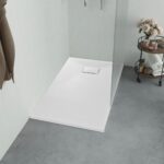 Modern White SMC Shower Base Tray Low-Profile Skid-Resistant Easy-Clean Durable