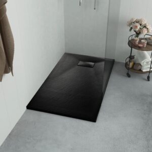 Modern Low-Profile SMC Shower Base Tray Skid-Resistant Easy Clean Black Finish