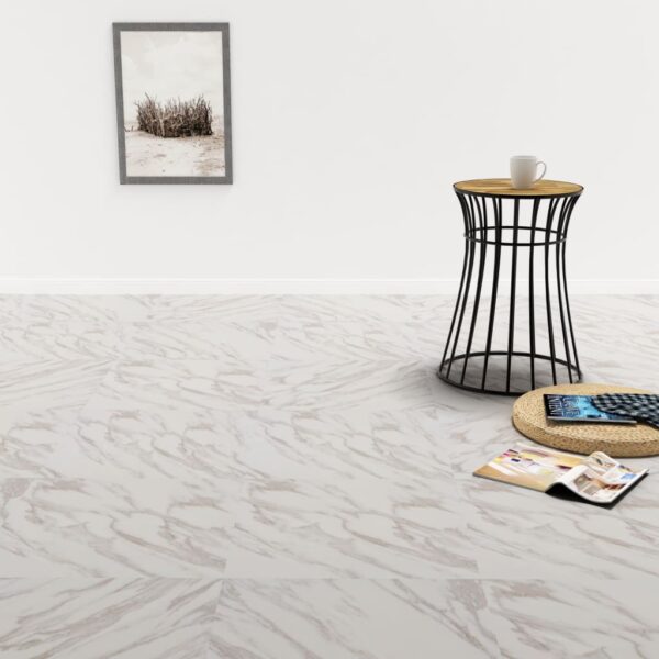 Self-Adhesive PVC Flooring Planks White Marble Effect Waterproof Antistatic