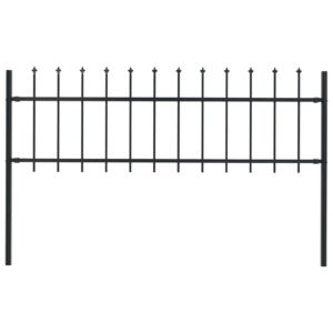 Garden Fence with Spear Top Steel 1.7x0.6 m Black