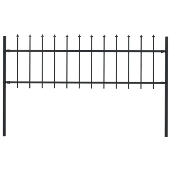 Garden Fence with Spear Top Steel 1.7x0.6 m Black