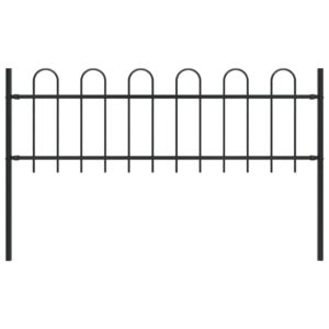 Elegant Steel Garden Fence Panel with Hoop Top Design - Black Powder-Coated