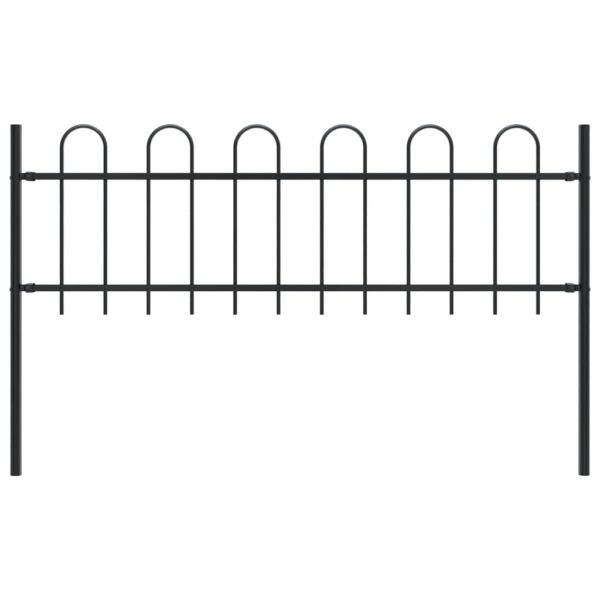 Elegant Steel Garden Fence Panel with Hoop Top Design - Black Powder-Coated