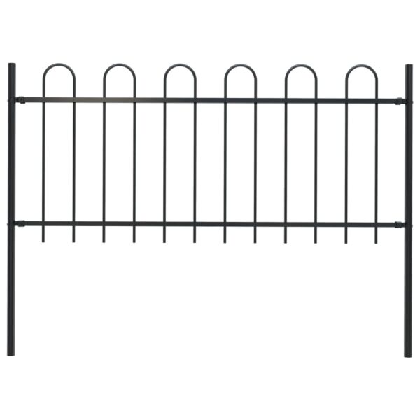 Elegant Decorative Steel Garden Fence Panel with Hoop Top Design Black Finish