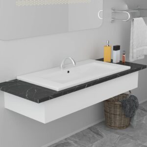 Chic White Ceramic Wash Basin Contemporary Design with Overflow for Bathroom