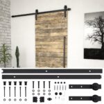 Sliding Door Hardware Kit Quiet Glide Track System Steel Black for Barn Kitchen