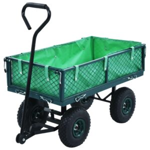 Heavy Duty Garden Cart Trolley Steel Utility Wagon Green Pneumatic Wheels