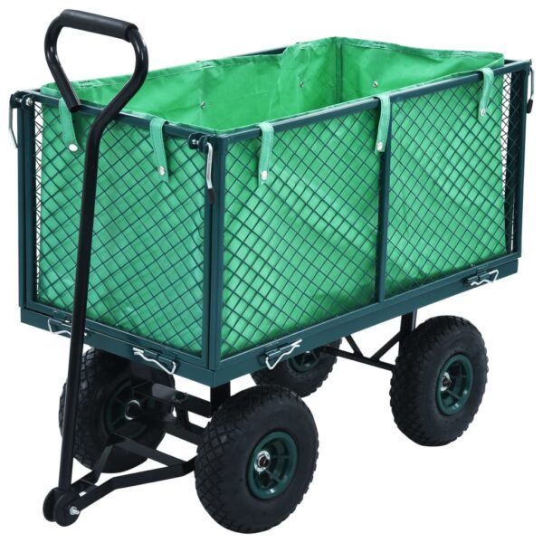 Heavy Duty Garden Cart Trolley Steel Utility Wagon Green Pneumatic Wheels