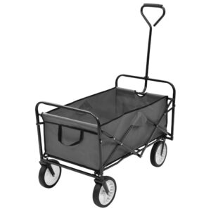 Folding Utility Wagon Garden Cart Steel Frame Oxford Fabric Grey Easy Clean