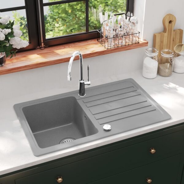 Granite Kitchen Sink Single Basin Reversible Drainer Scratch Resistant Grey