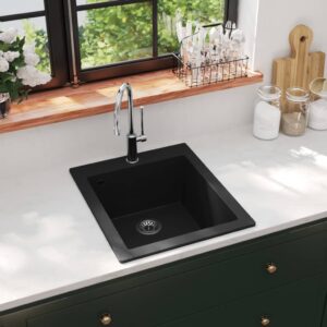 Granite Black Overmount Kitchen Sink Single Basin Heat Stain Scratch Resistant