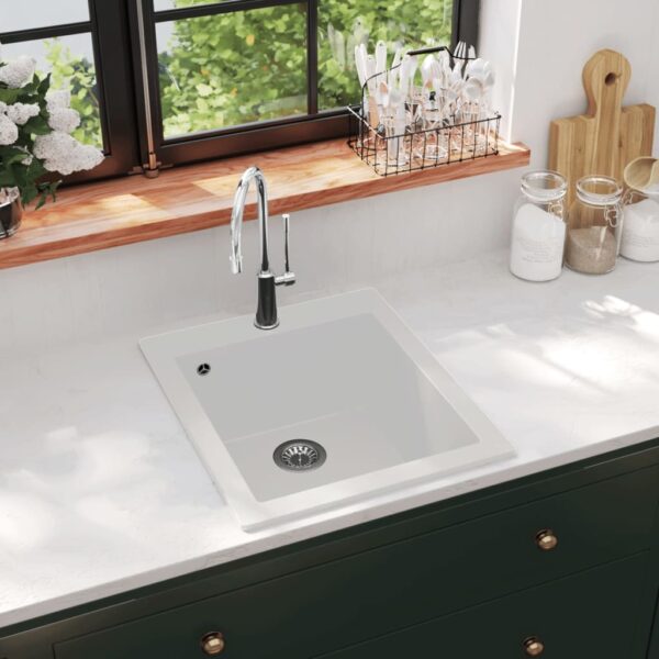 Granite Cream White Overmount Kitchen Sink Scratch & Stain Resistant with Drainer