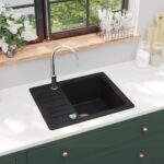 Granite Black Kitchen Sink Single Basin Overmount Heat Stain Scratch Resistant