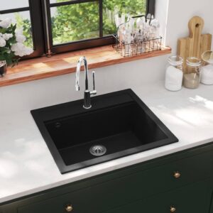 Granite Black Kitchen Sink Single Basin Scratch Resistant with Drainer Heatproof