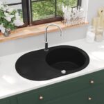 Granite Black Kitchen Sink Single Basin Oval with Drainer Heat Resistant