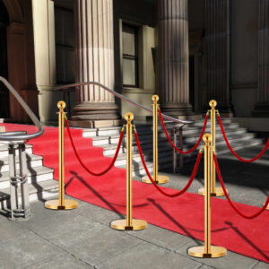 Elegant Gold Stainless Steel Stanchion Posts with Red Velvet Rope Set