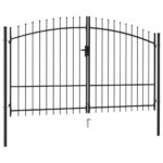 Contemporary Double Door Garden Gate with Spike Top - Heavy-Duty Steel Black