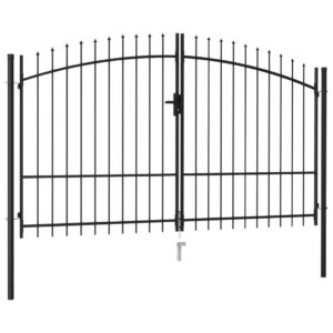 Contemporary Double Door Garden Gate with Spike Top - Heavy-Duty Steel Black