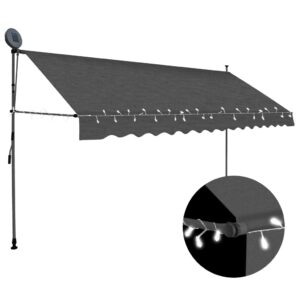 Retractable Outdoor Patio Awning Water Resistant UV Protection LED Lighting