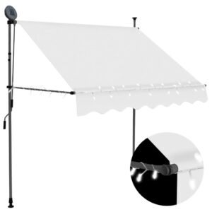 Retractable Manual Awning with LED Outdoor Patio Sunshade Canopy Cream UV