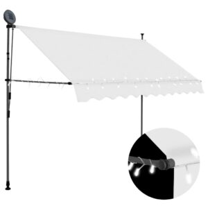 Retractable Manual Awning with LED Outdoor Patio Sunshade Canopy Cream Polyester