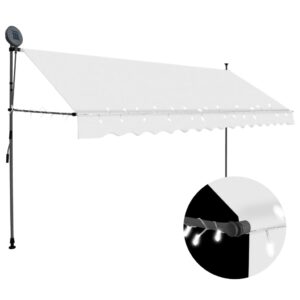 Retractable Manual Awning with LED Outdoor Patio Sun Shade Canopy Cream UV