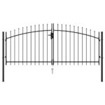 Fence Gate Double Door with Spike Top Steel 3x1.25 m Black