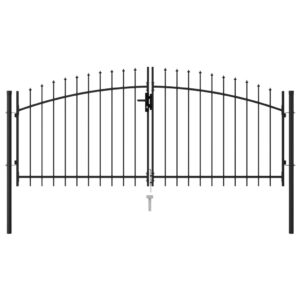 Fence Gate Double Door with Spike Top Steel 3x1.25 m Black