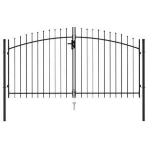 Fence Gate Double Door with Spike Top Steel 3x1.5 m Black