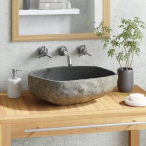 Natural River Stone Oval Wash Basin Polished Bathroom Sink Unique Design