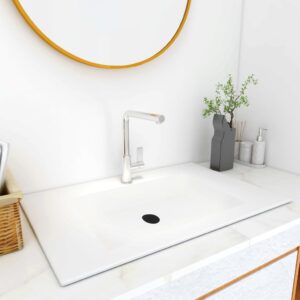 Modern White Drop-In Bathroom Sink Durable SMC Wash Basin Easy Install