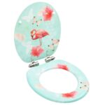 WC Toilet Seat with Soft Close Lid MDF Flamingo Design