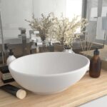 Luxury Oval Ceramic Wash Basin Matt White Above Counter Elegant Bathroom Sink