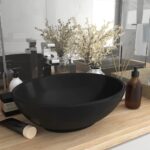 Luxury Oval Ceramic Wash Basin Matt Black Above Counter Elegant Bathroom Sink