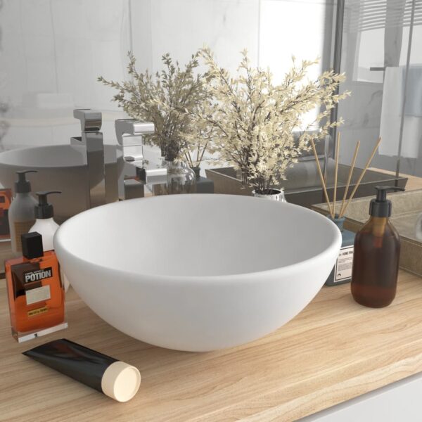 Luxury Matt White Ceramic Wash Basin Elegant Above Counter Vessel Sink Modern