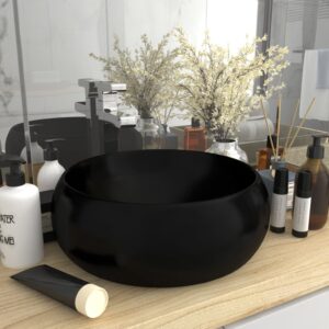 Luxury Ceramic Wash Basin Matt Black Round Above Counter Elegant Bathroom Sink