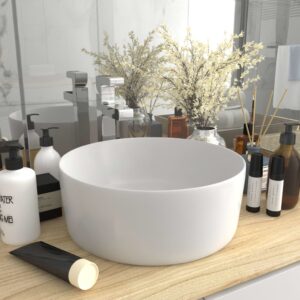 Luxury Ceramic Wash Basin Matt White Elegant Above Counter Vessel Sink Modern