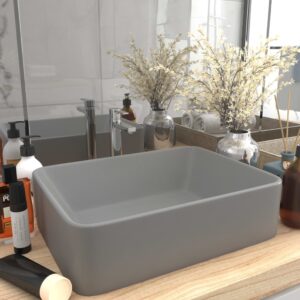 Luxury Ceramic Wash Basin Vessel Sink Matt Light Grey Above Counter Bathroom