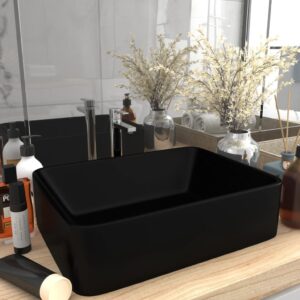 Luxury Ceramic Wash Basin Matt Black Contemporary Above Counter Vessel Sink